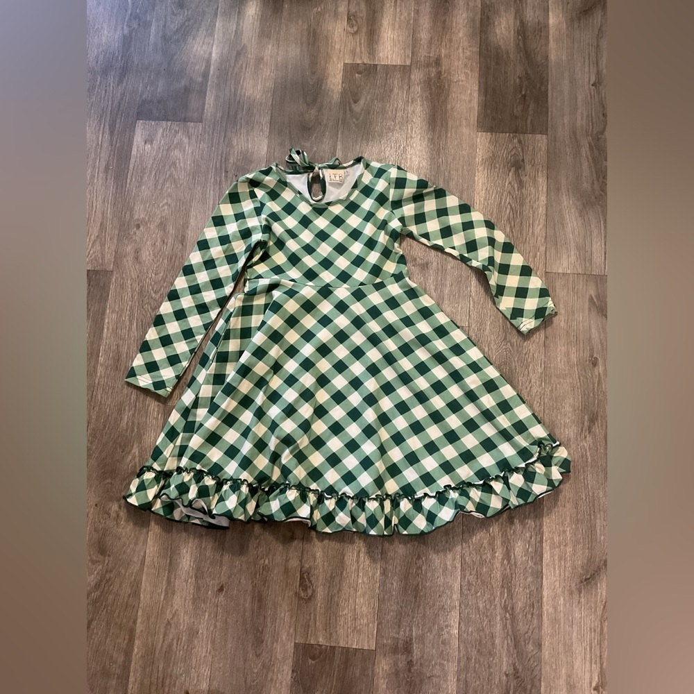 Charming Green Checkered Kids Dress